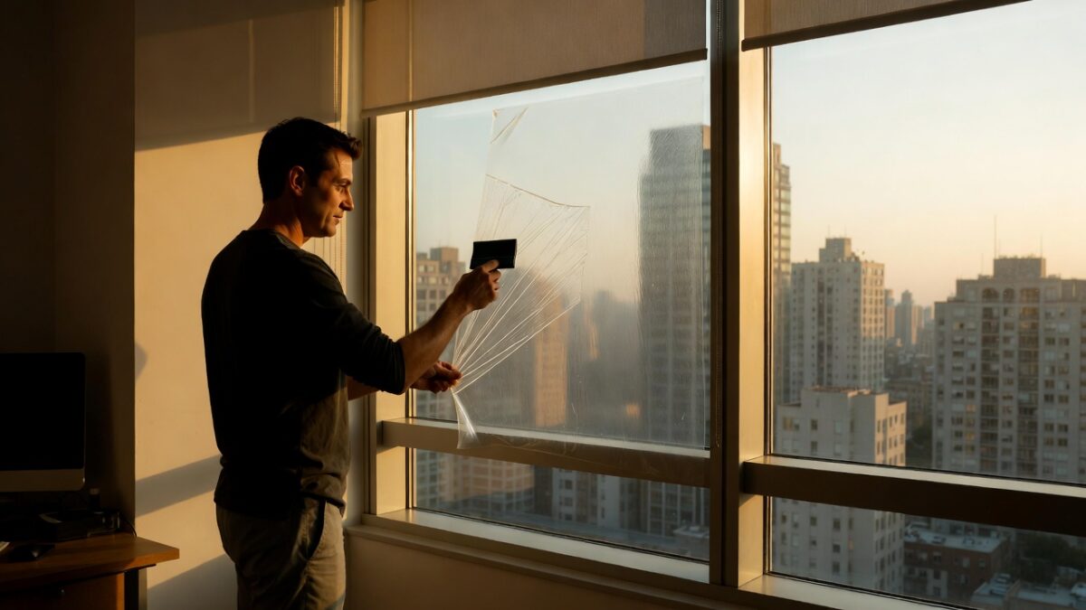 person installing commercial window film image