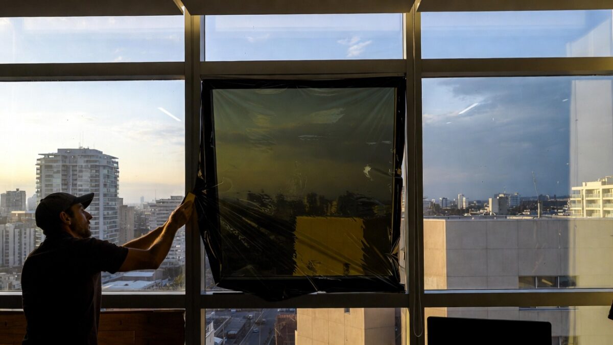 person installing commercial window film image
