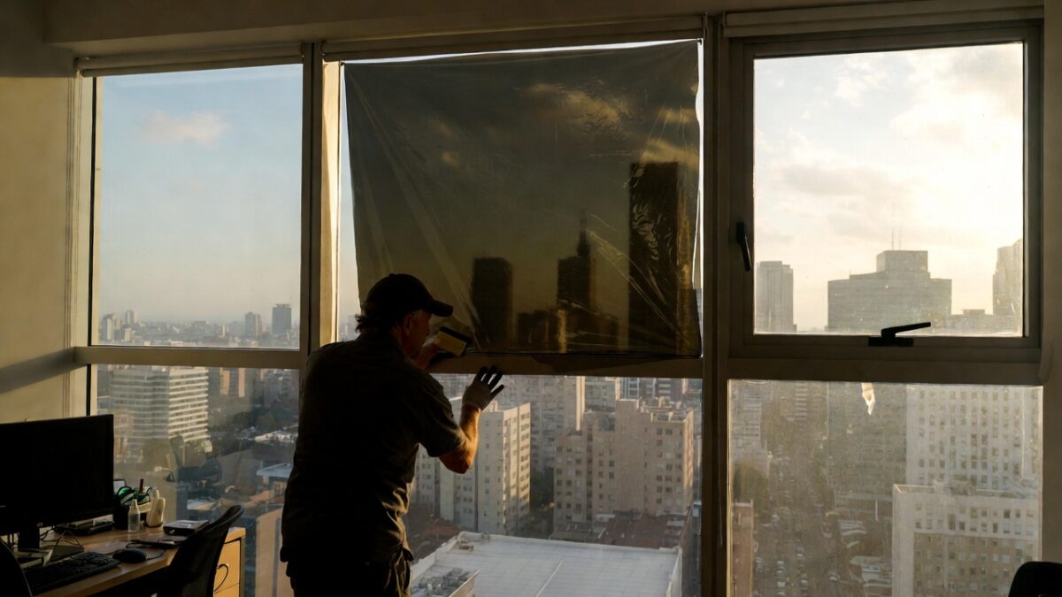 person installing commercial window film image