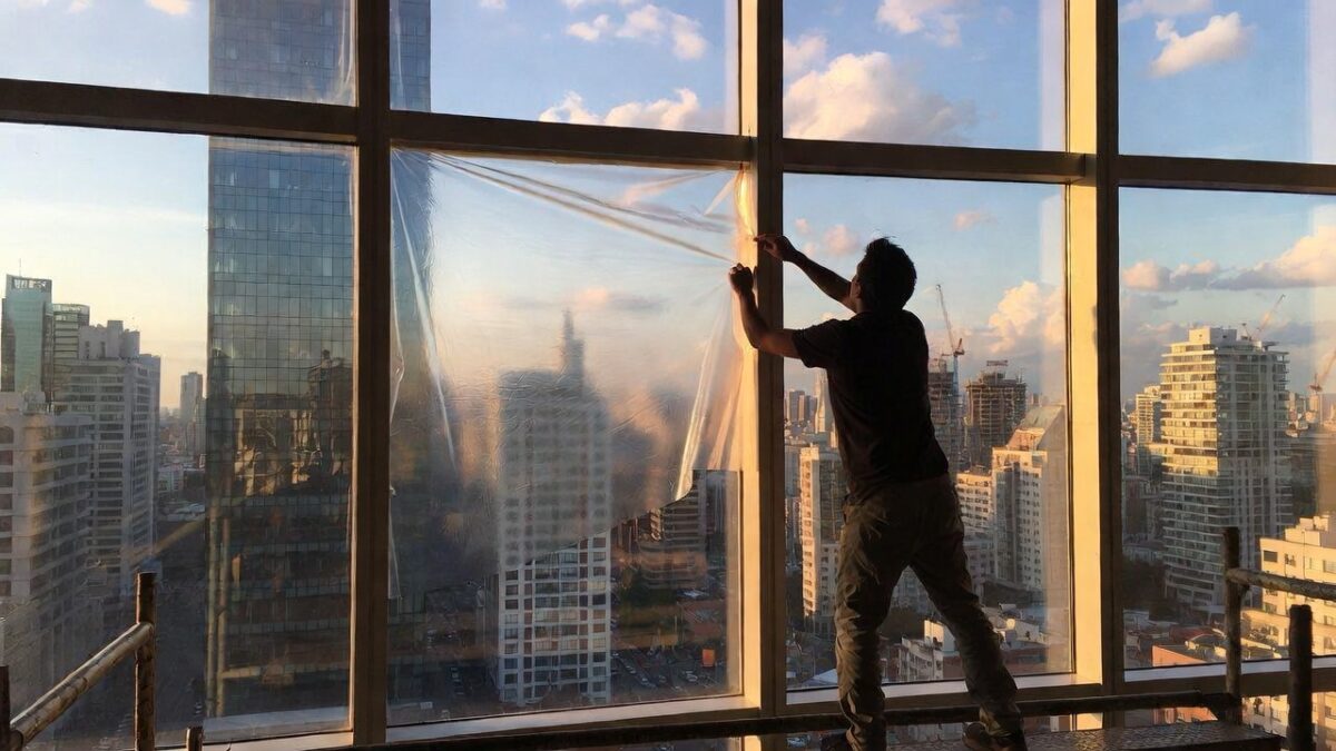person installing commercial window film image